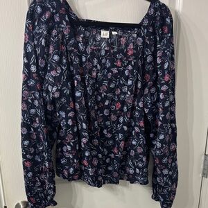 GAP Women's Navy Floral Blouse XL cotton NWT